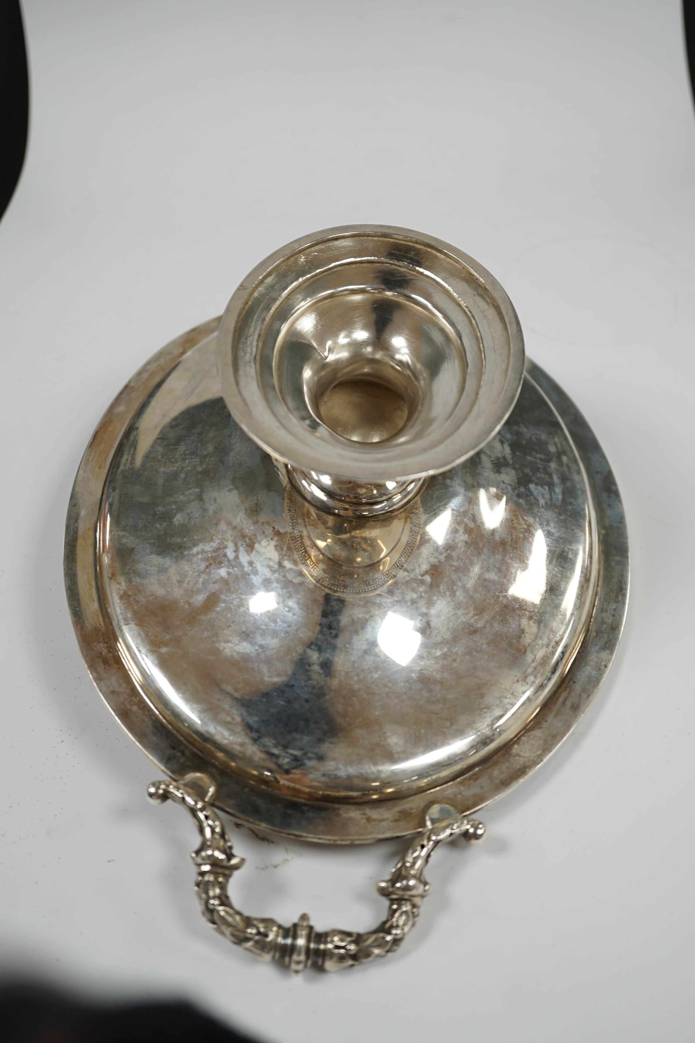 An American sterling two handled oval pedestal dish, 31.1cm over handles, 14.5oz. Condition - fair to good